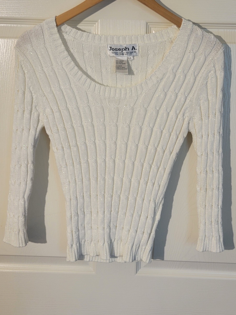 Joseph A Cream Sparkle Cable Scoop-Neck Sweater